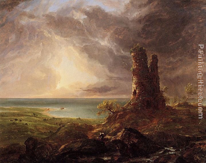 Thomas Cole Romantic Landscape with Ruined Tower